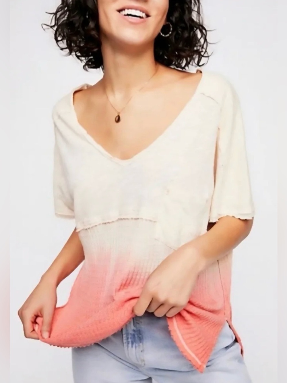 Free People We The Free Sundial Ombre Dipped dye T-shirt, Sz Medium